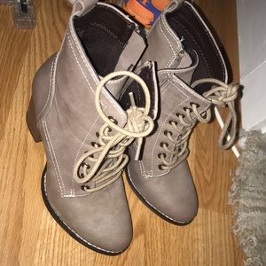 Grey heeled ankle boots